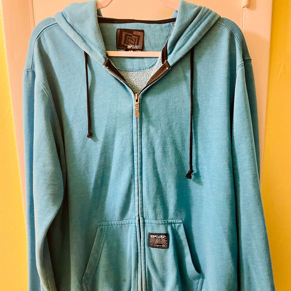 Rip Curl - ‘product of the search’ Men’s Teal Blue Zip-Up Hoodie NWOT
